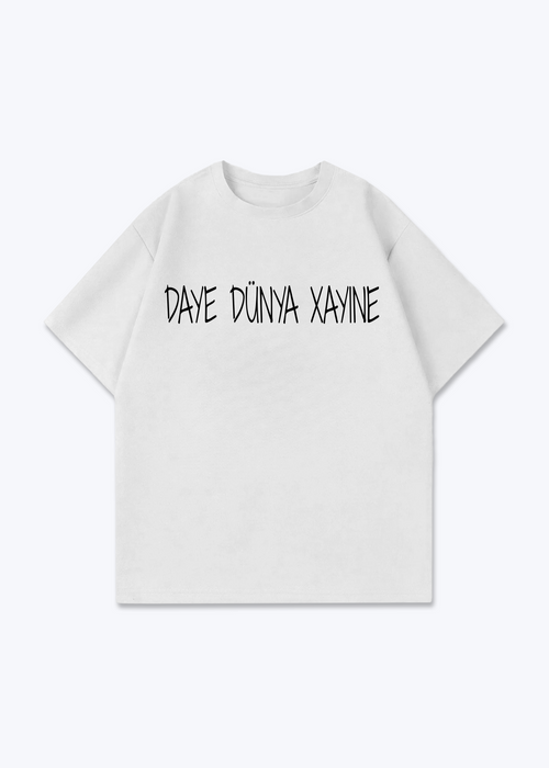 DAYE DÜNYA XAYINE Oversized T-Shirt - White Front (Designed)