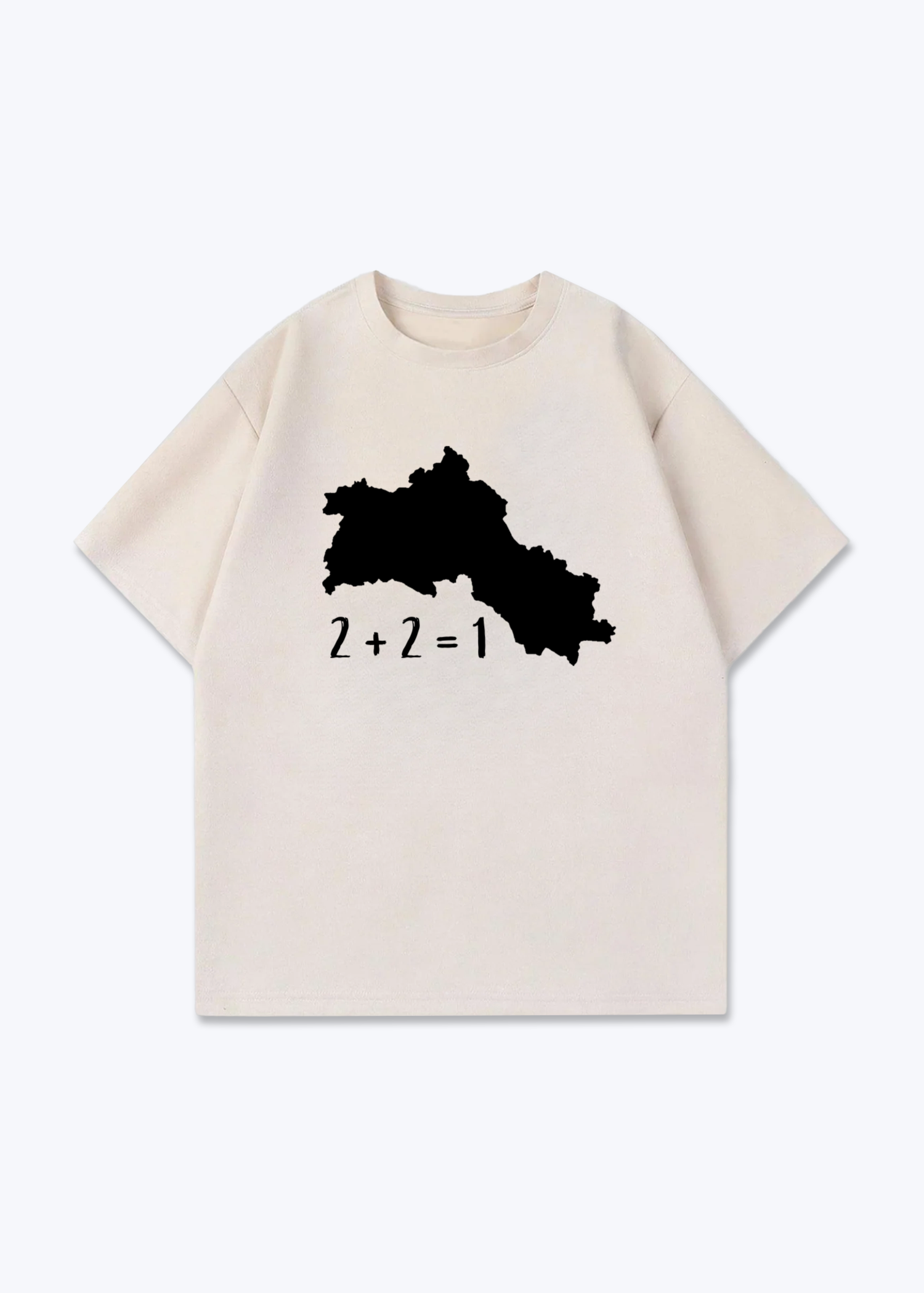 2+2=1 V2 Oversized T-Shirt - Beige Front (Designed)