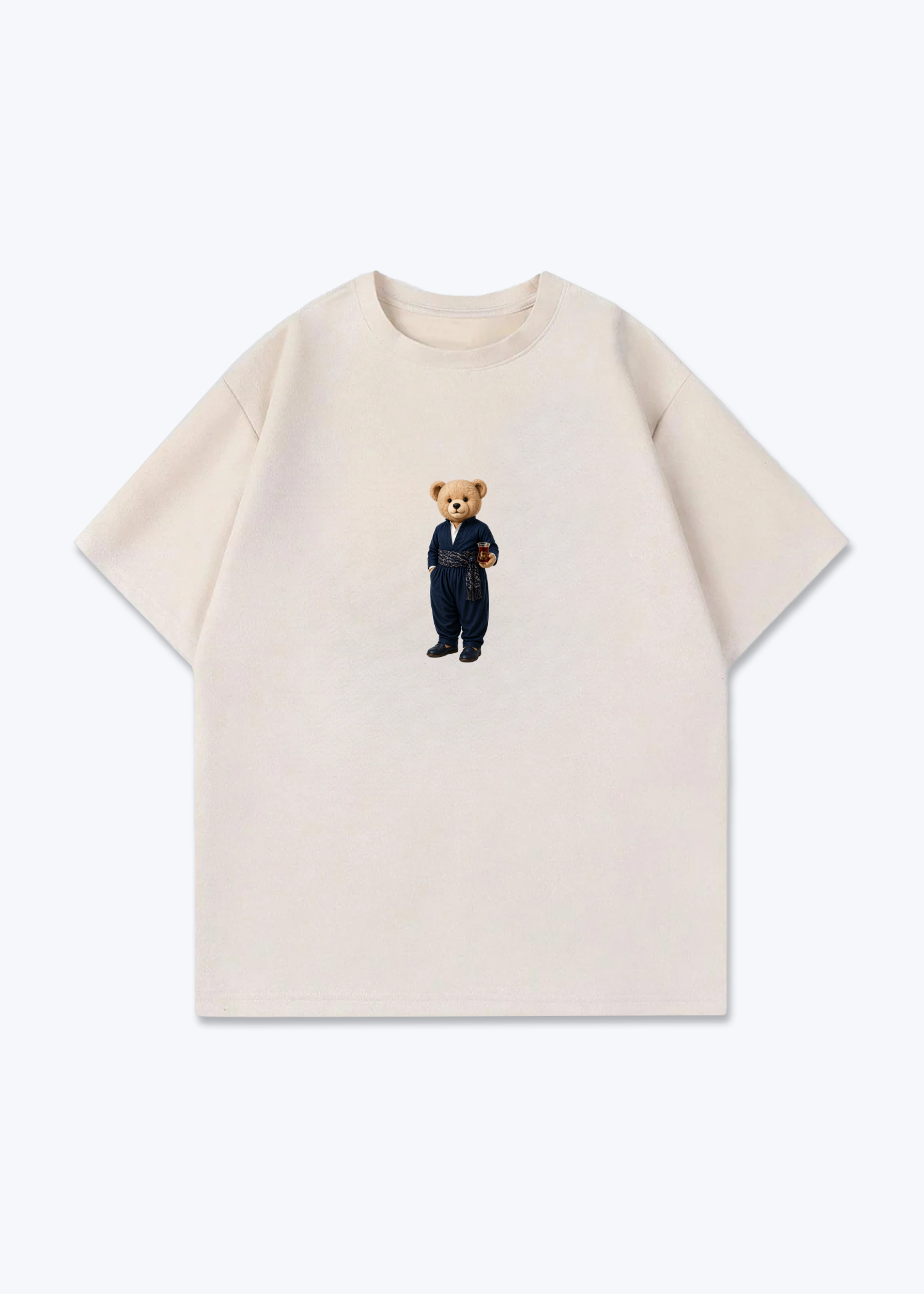 Hirç Blue Oversized T-Shirt - Beige Front (Designed)