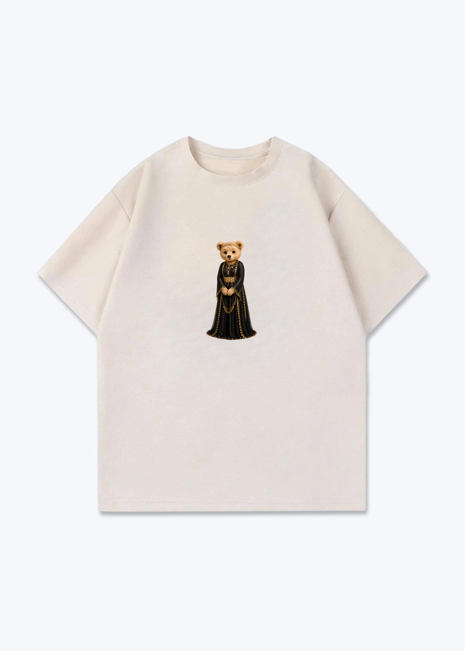 Hirçe Black Oversized T-Shirt - Beige Front (Designed)