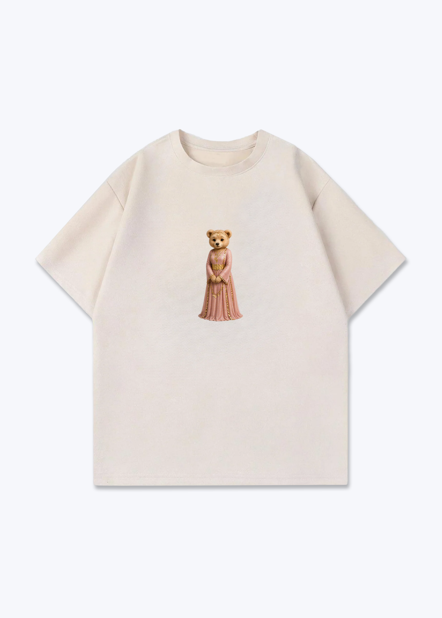 Hirçe Pink Oversized T-Shirt - Beige Front (Designed)