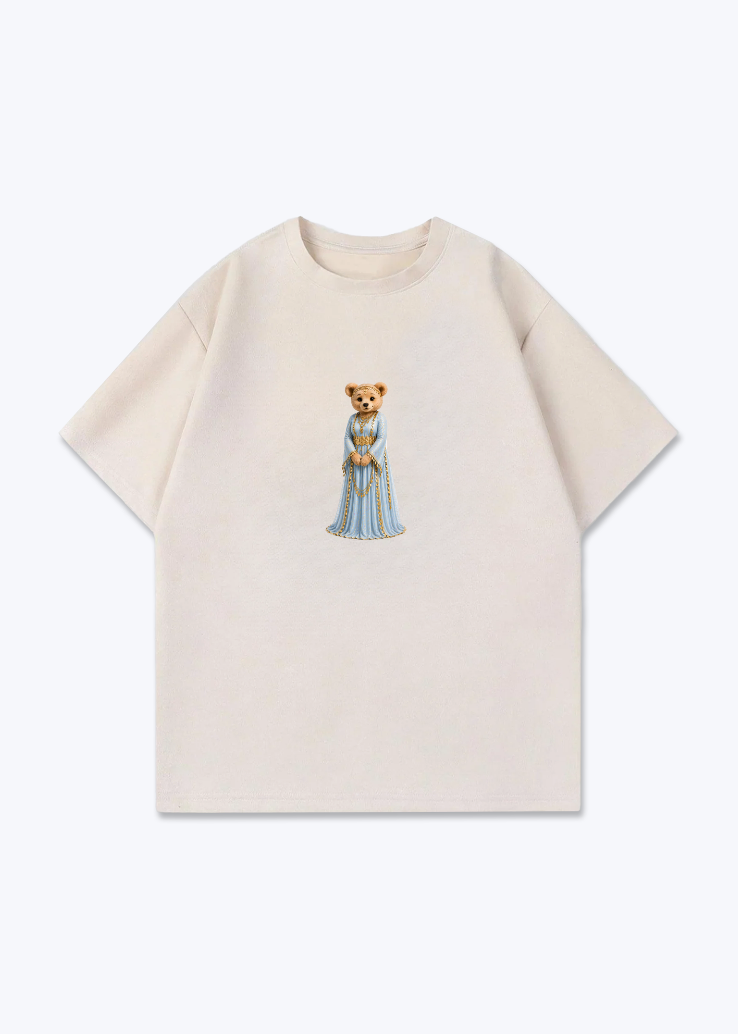 Hirçe Blue Oversized T-Shirt - Beige Front (Designed)