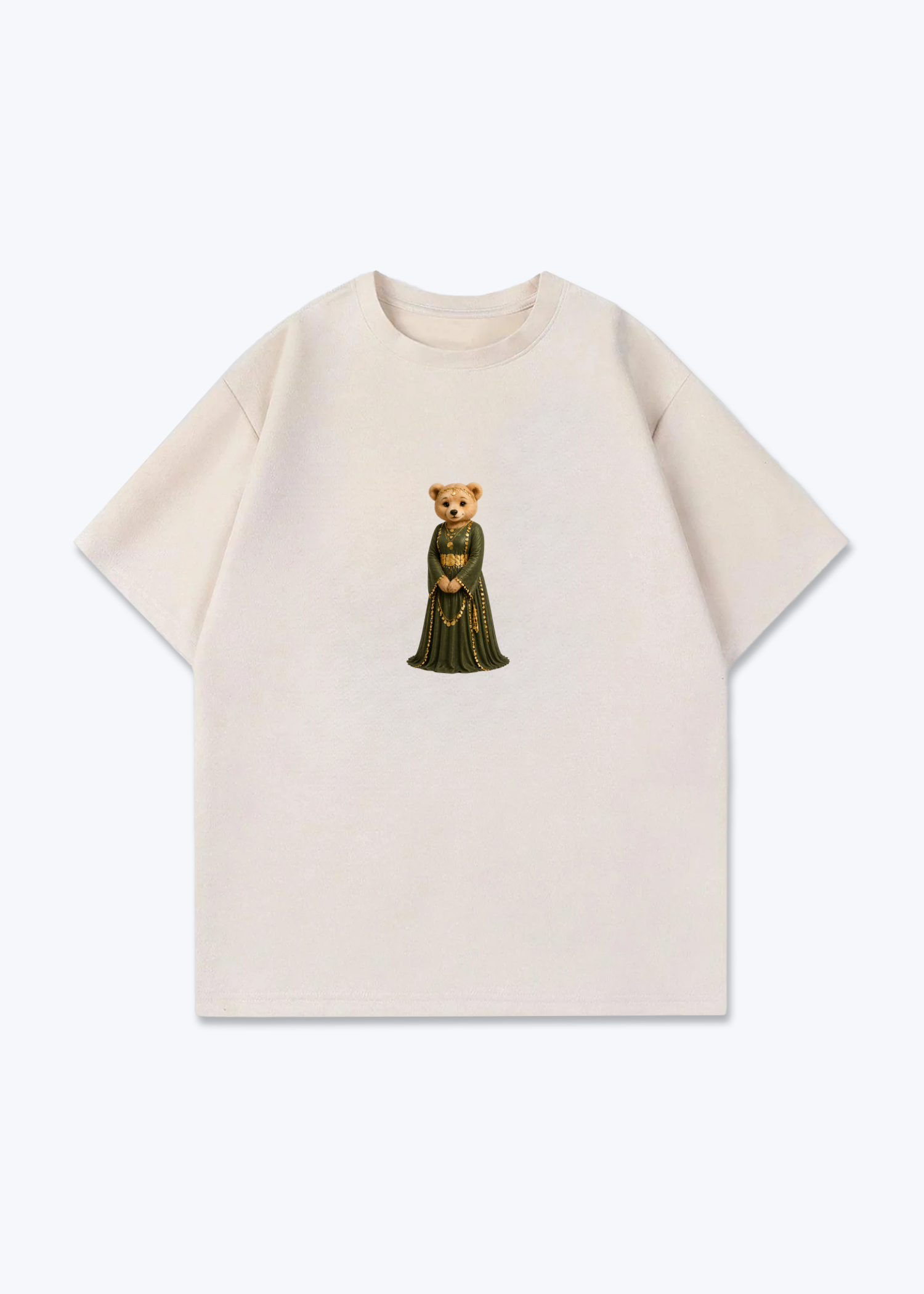 Hirçe Green Oversized T-Shirt - Beige Front (Designed)