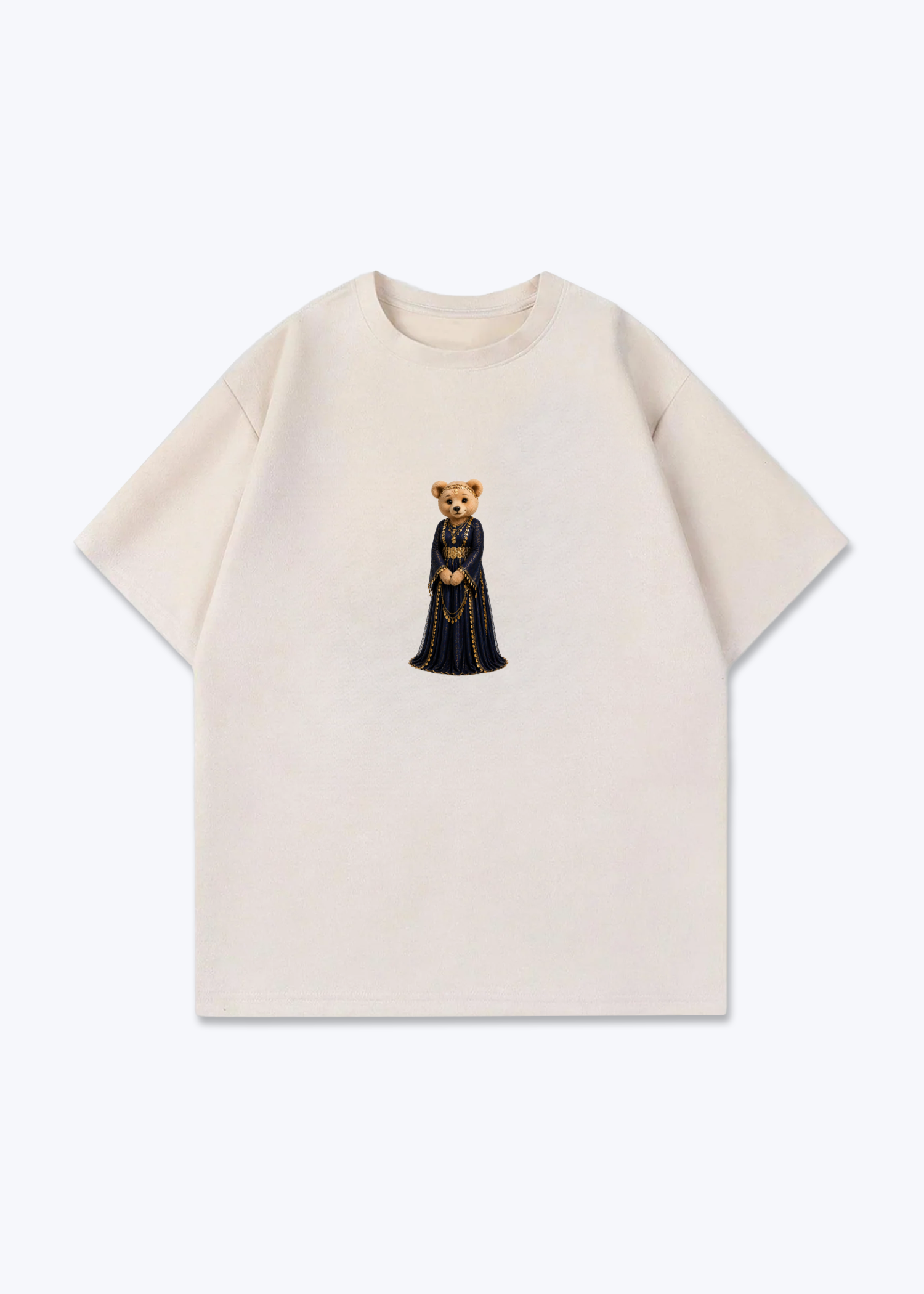 Hirçe Dark Blue Oversized T-Shirt - Beige Front (Designed)