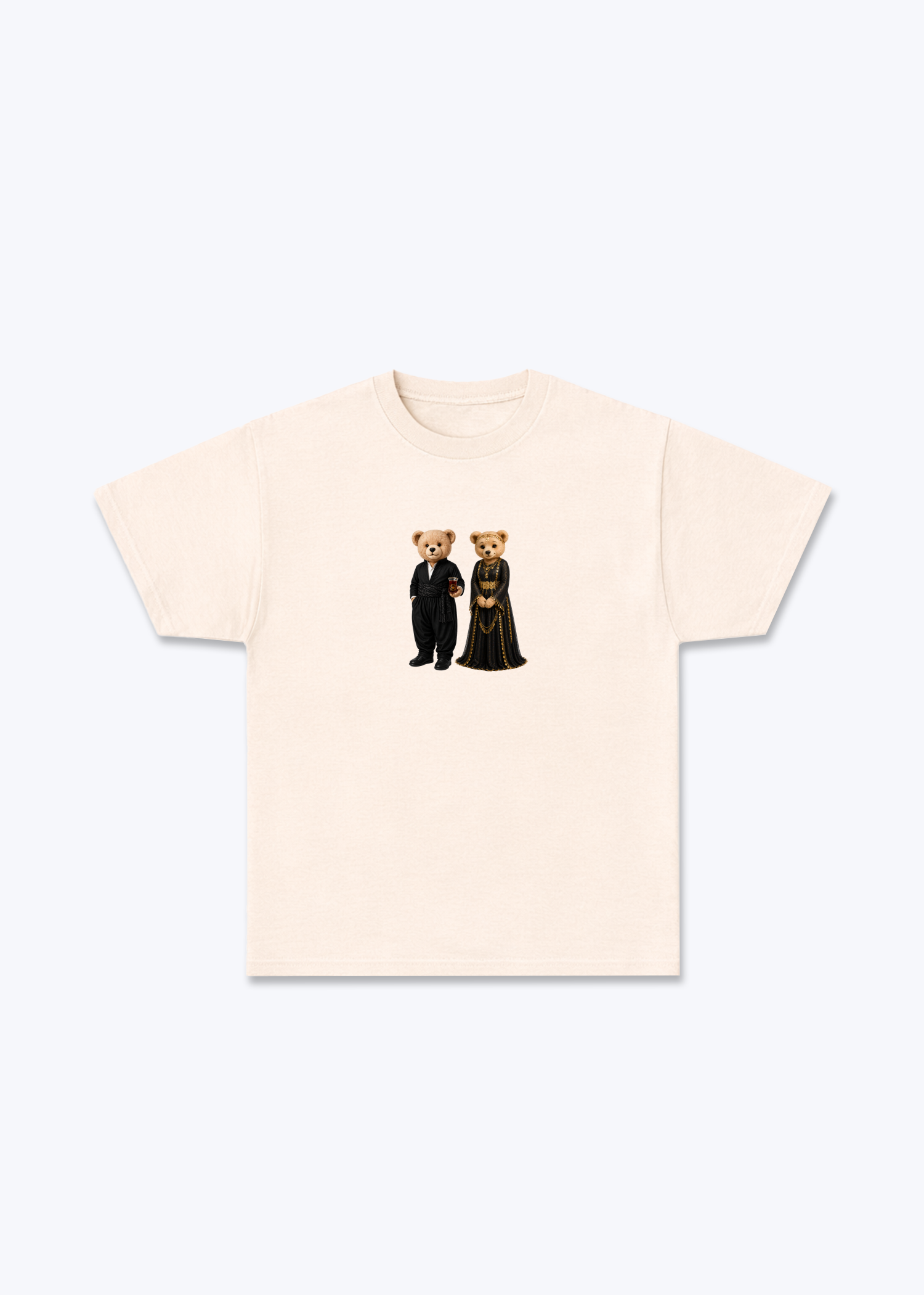 Hirç & Hirçe Black T-Shirt - Beige Front (Designed)