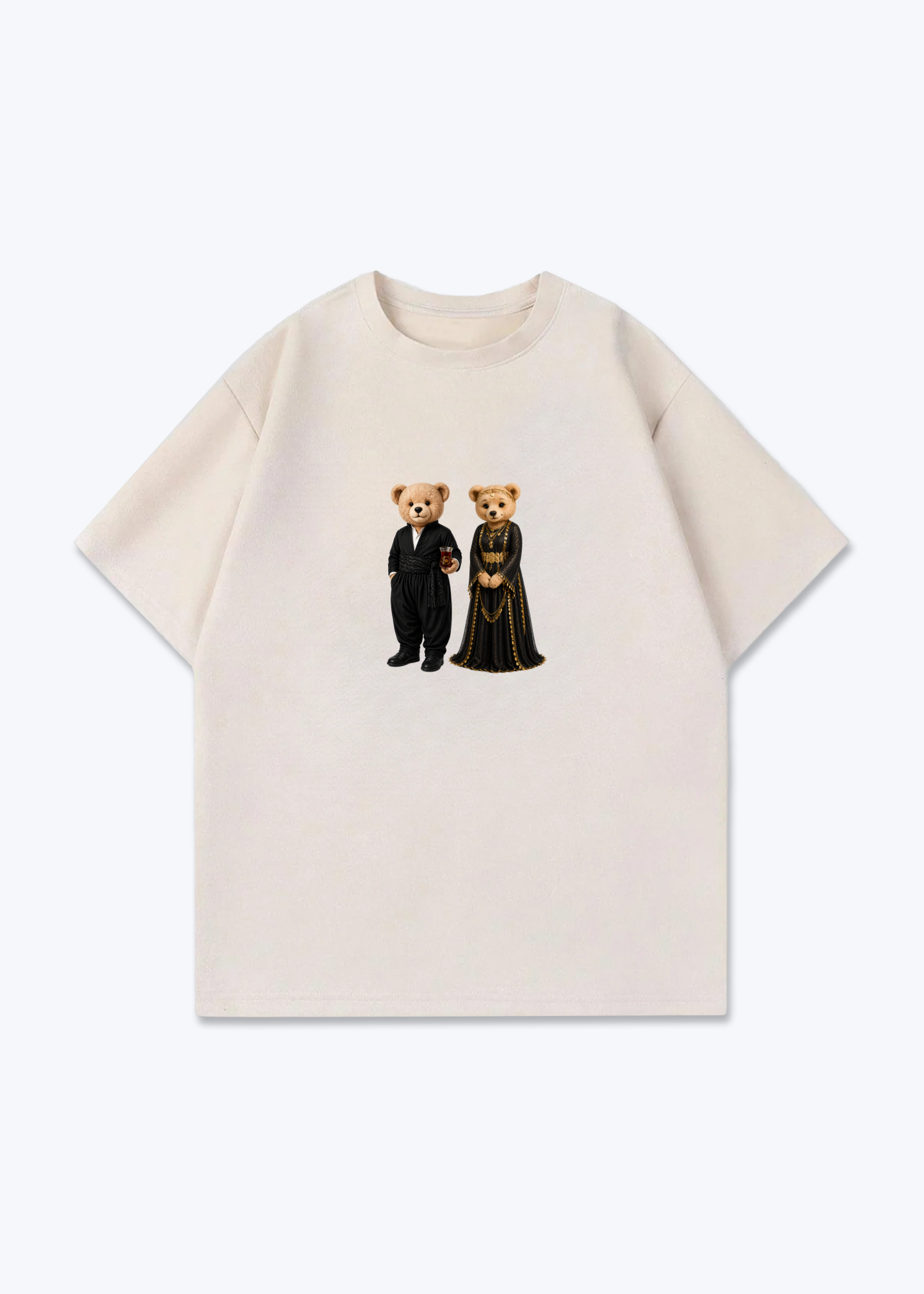 Hirç & Hirçe Black Oversized T-Shirt - Beige Front (Designed)
