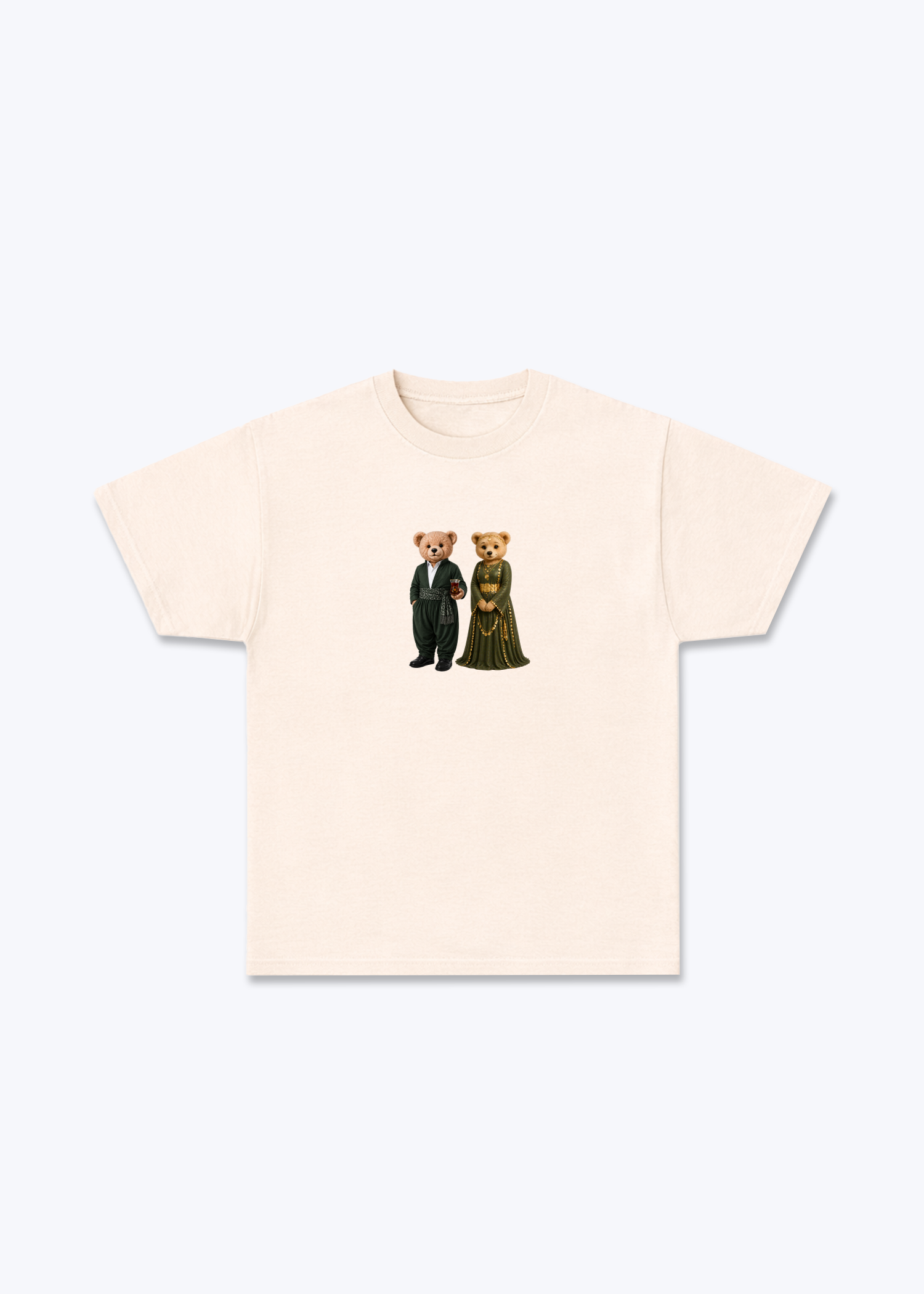 Hirç & Hirçe Green T-Shirt - Beige Front (Designed)