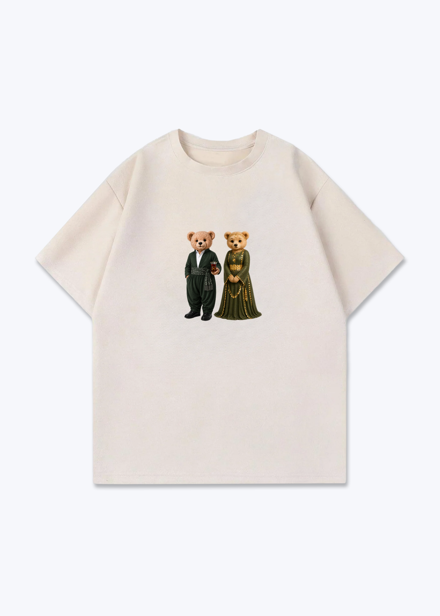Hirç & Hirçe Green Oversized T-Shirt - Beige Front (Designed)