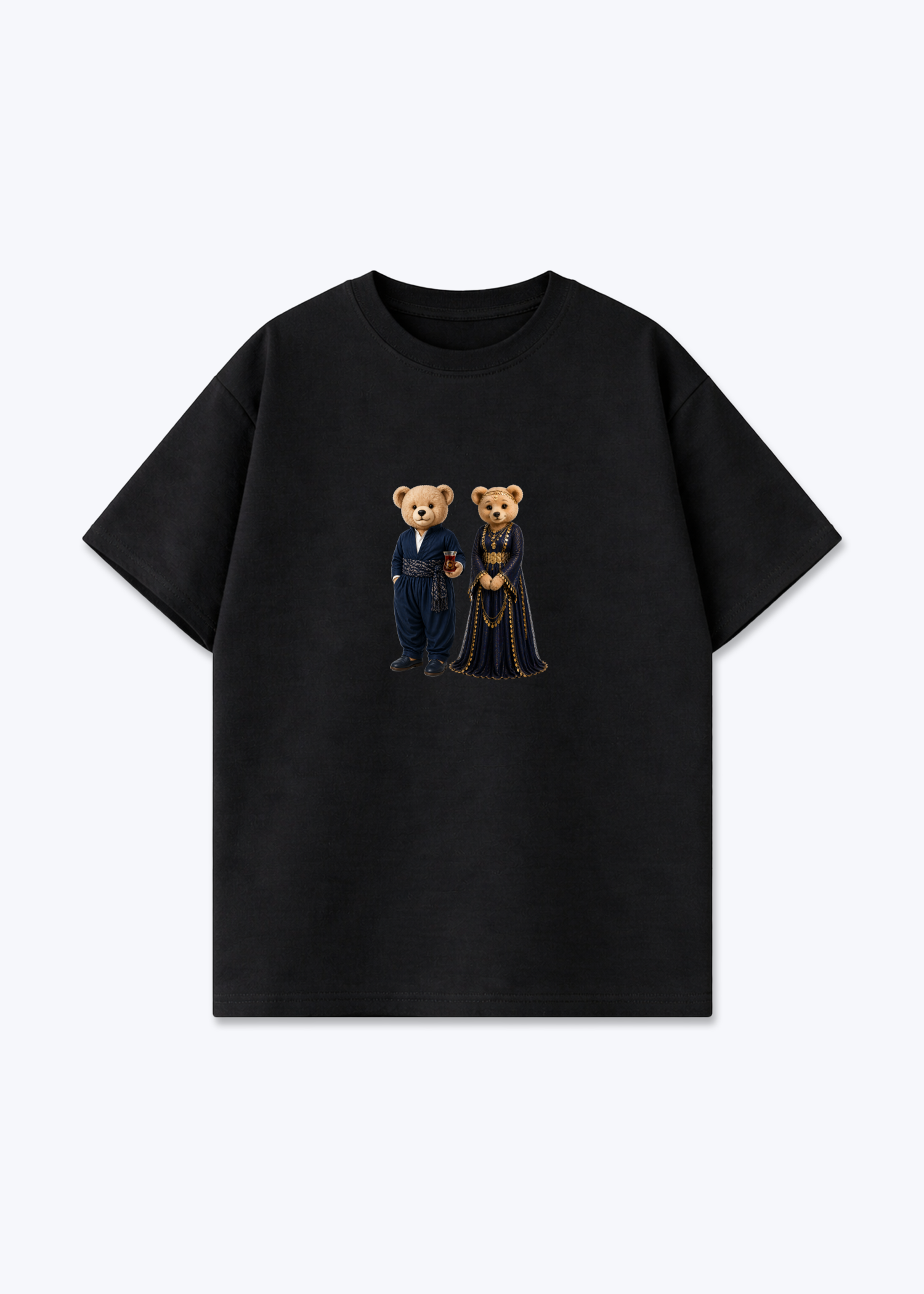 Hirç & Hirçe Blue Oversized T-Shirt - Black Front (Designed)
