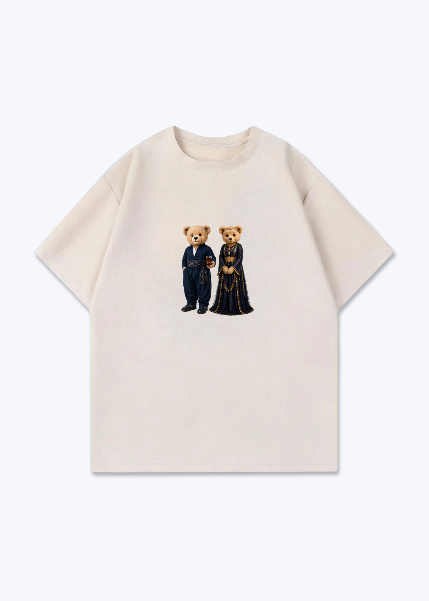 Hirç & Hirçe Blue Oversized T-Shirt - Beige Front (Designed)