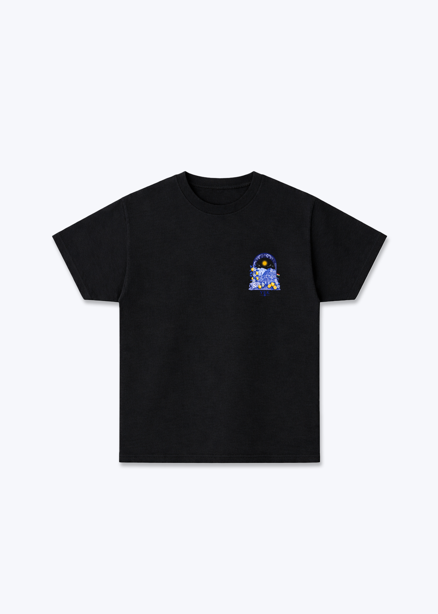 YEK Roj Blue T-Shirt - Black Front (Designed)