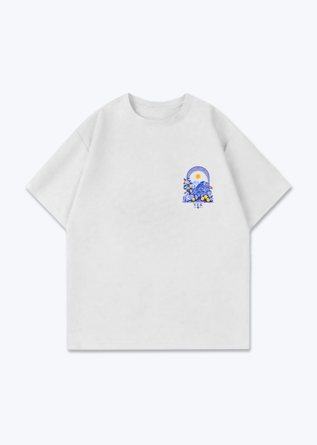 YEK Roj Blue Oversized T-Shirt - White Front (Designed)