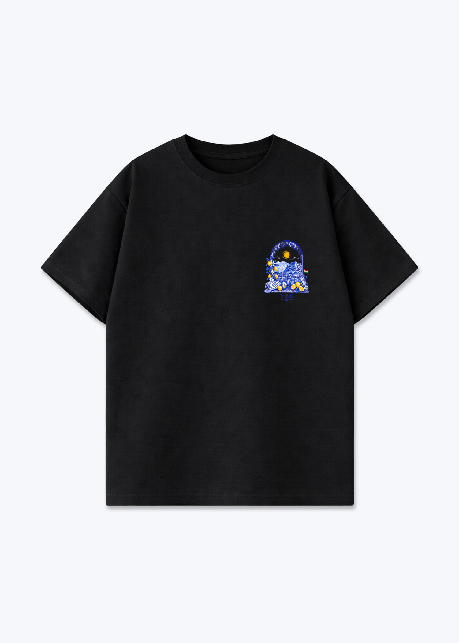 YEK Roj Blue Oversized T-Shirt - Black Front (Designed)