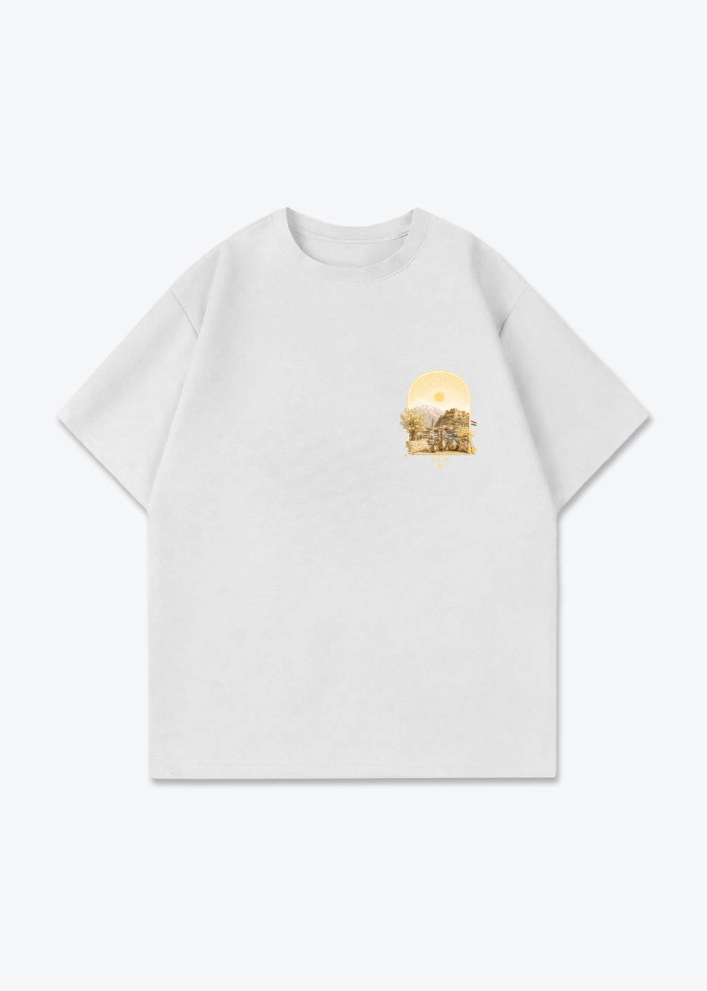 YEK Roj Gold Oversized T-Shirt - White Front (Designed)