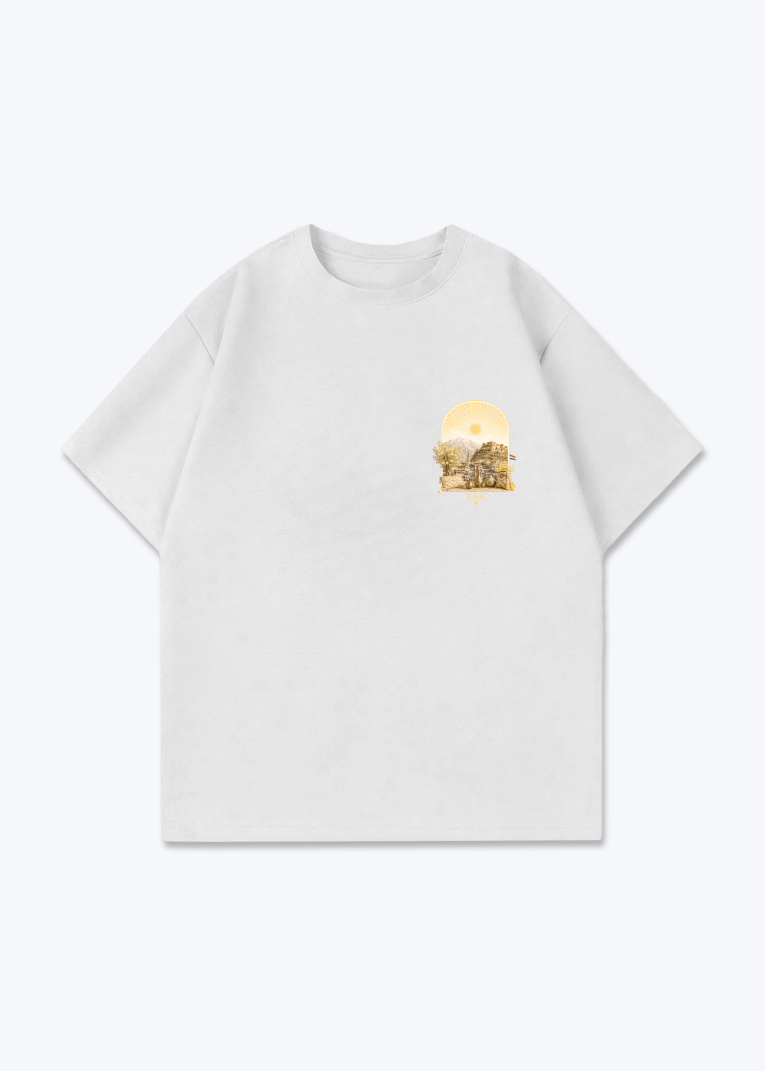 YEK Roj Gold Oversized T-Shirt - White Front (Designed)