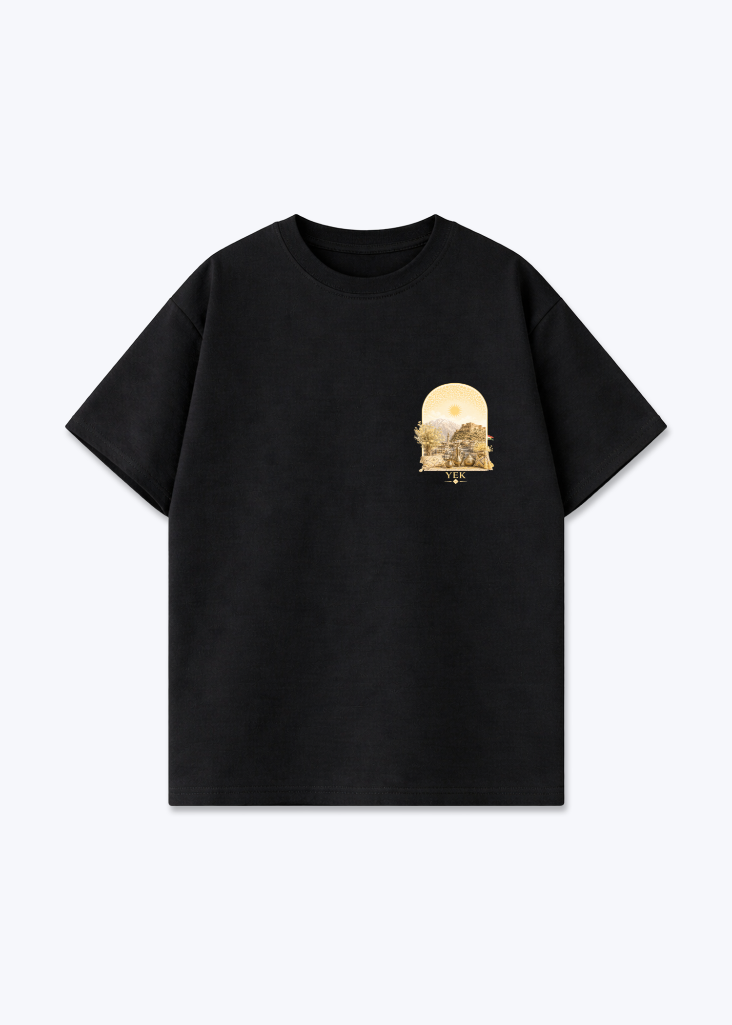 YEK Roj Gold Oversized T-Shirt - Black Front (Designed)