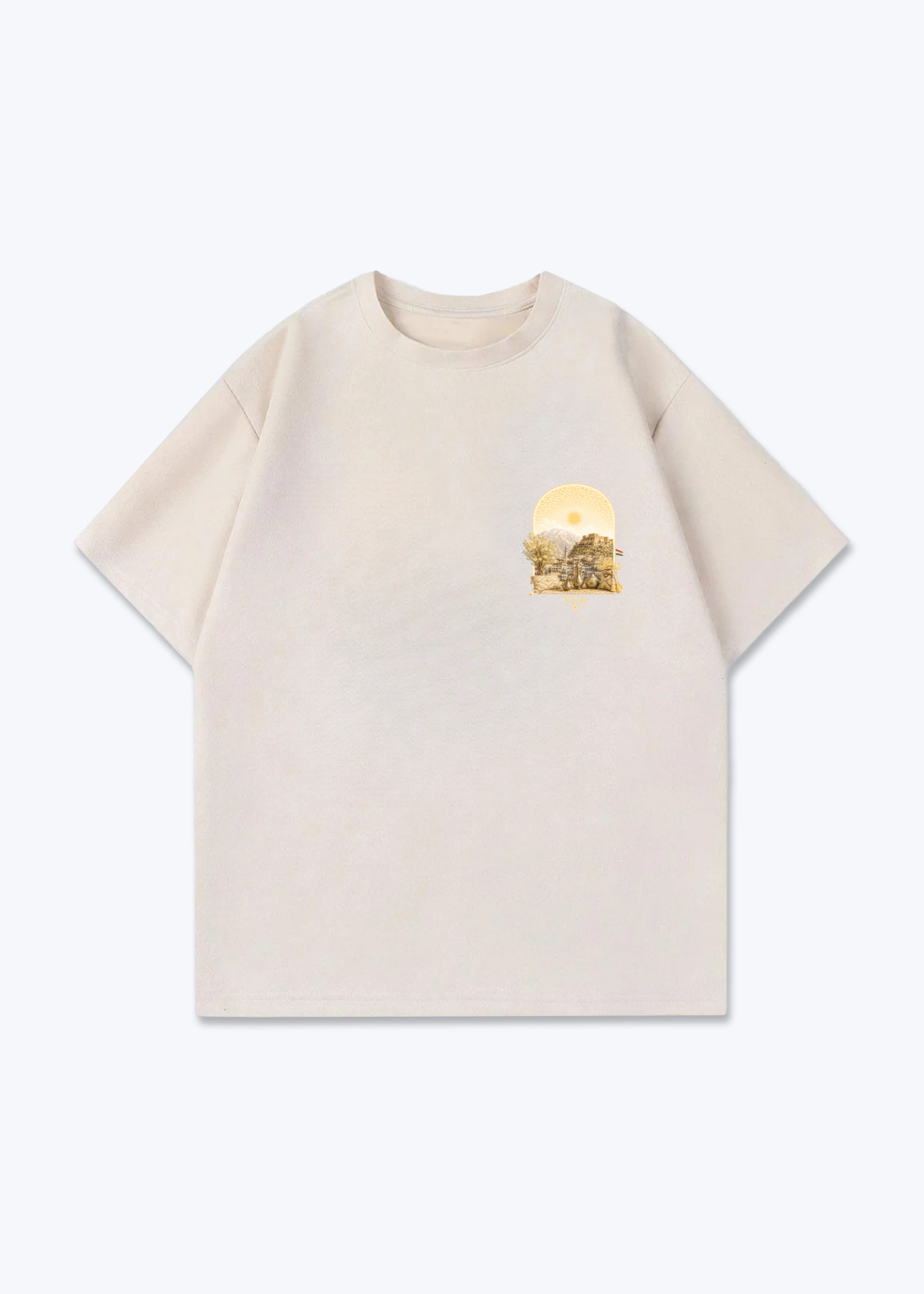 YEK Roj Gold Oversized T-Shirt - Beige Front (Designed)