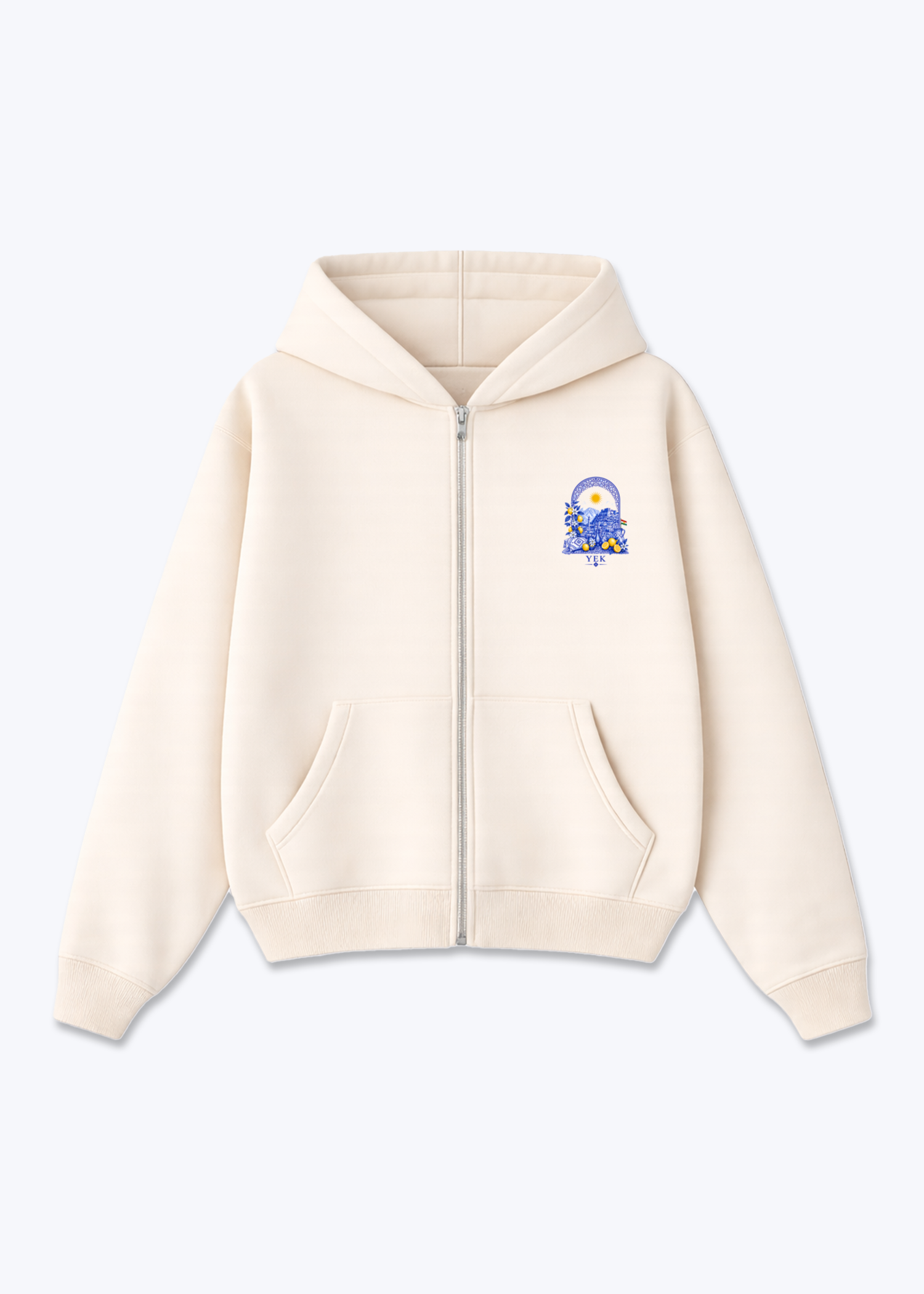 Yek Roj Blue Zipper - Beige Front (Designed)