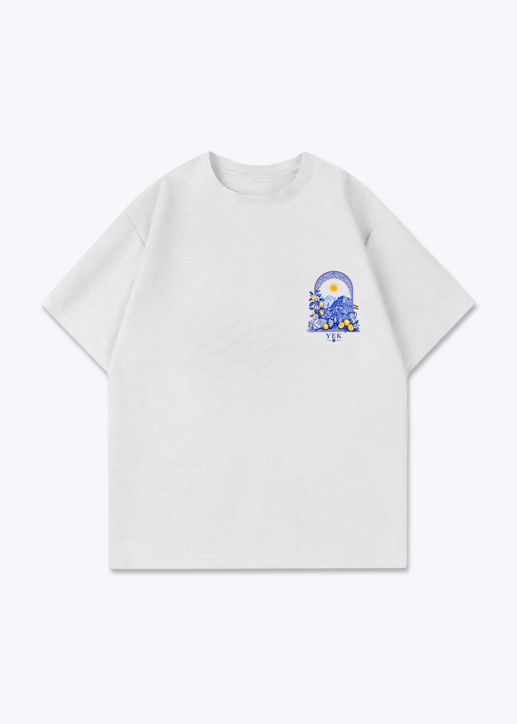 YEK Roj Blue Oversized T-Shirt - White Front (Designed)