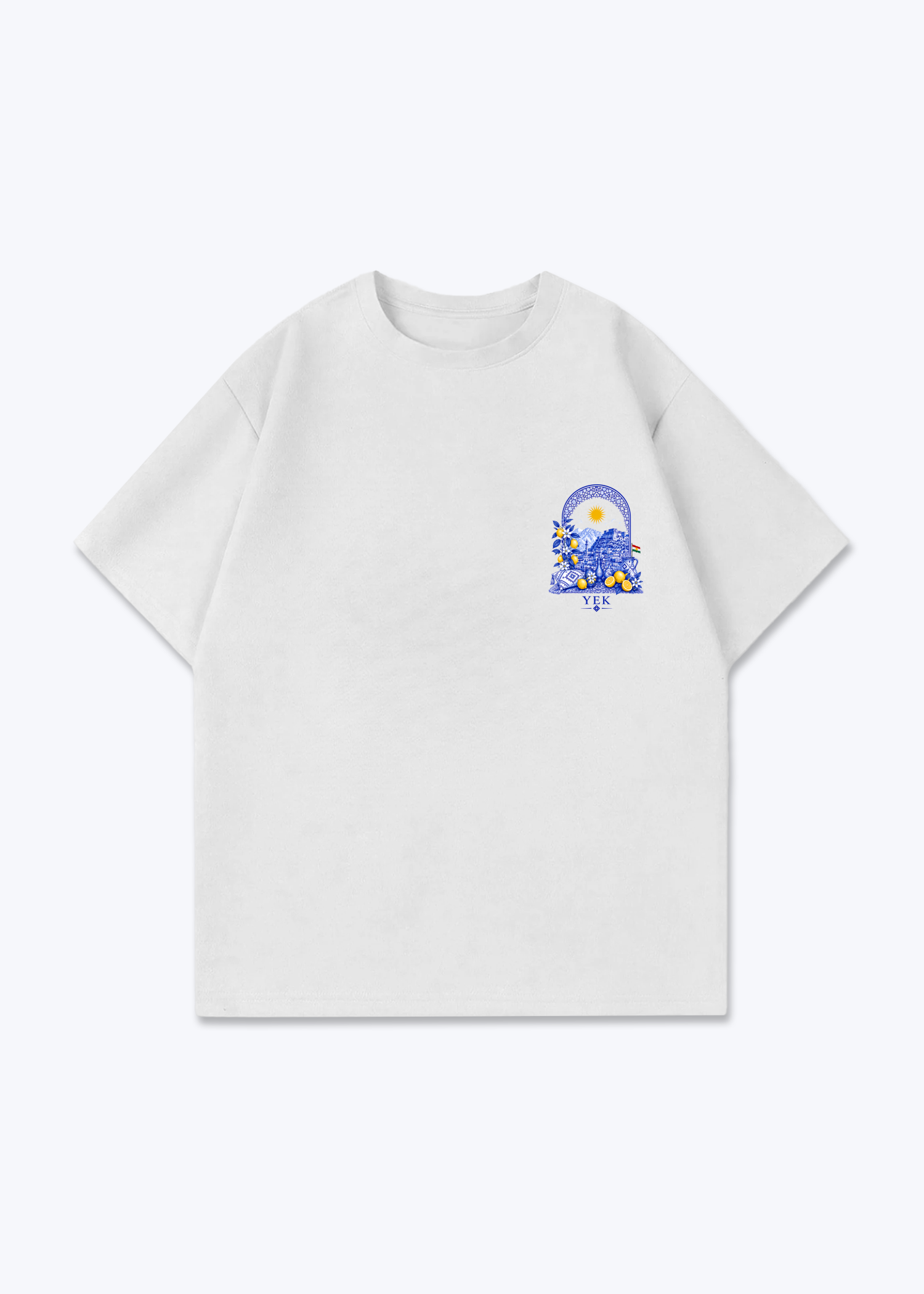 YEK Roj Blue Oversized T-Shirt - White Front (Designed)