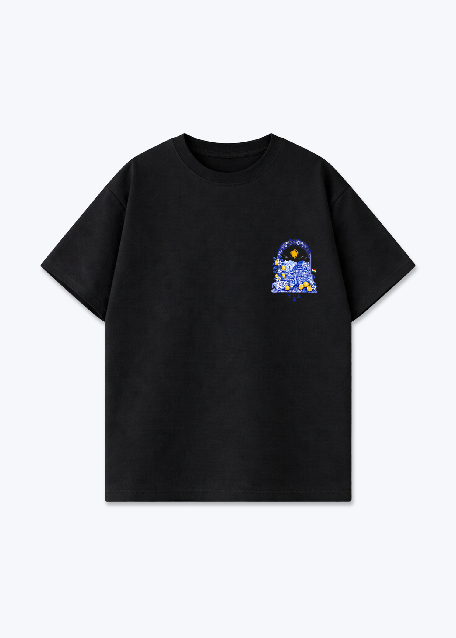 YEK Roj Blue Oversized T-Shirt - Black Front (Designed)