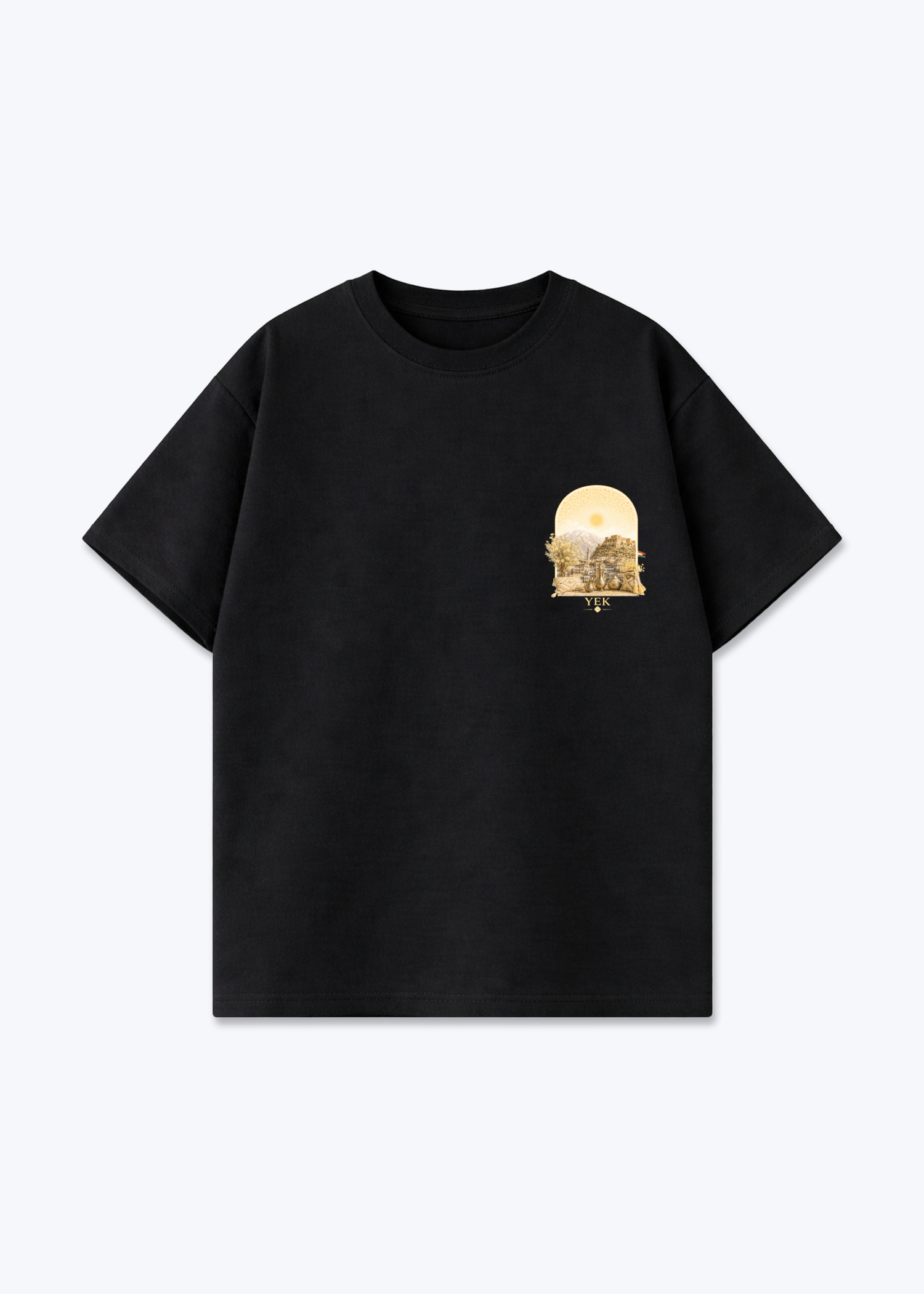 YEK Roj Gold Oversized T-Shirt - Black Front (Designed)