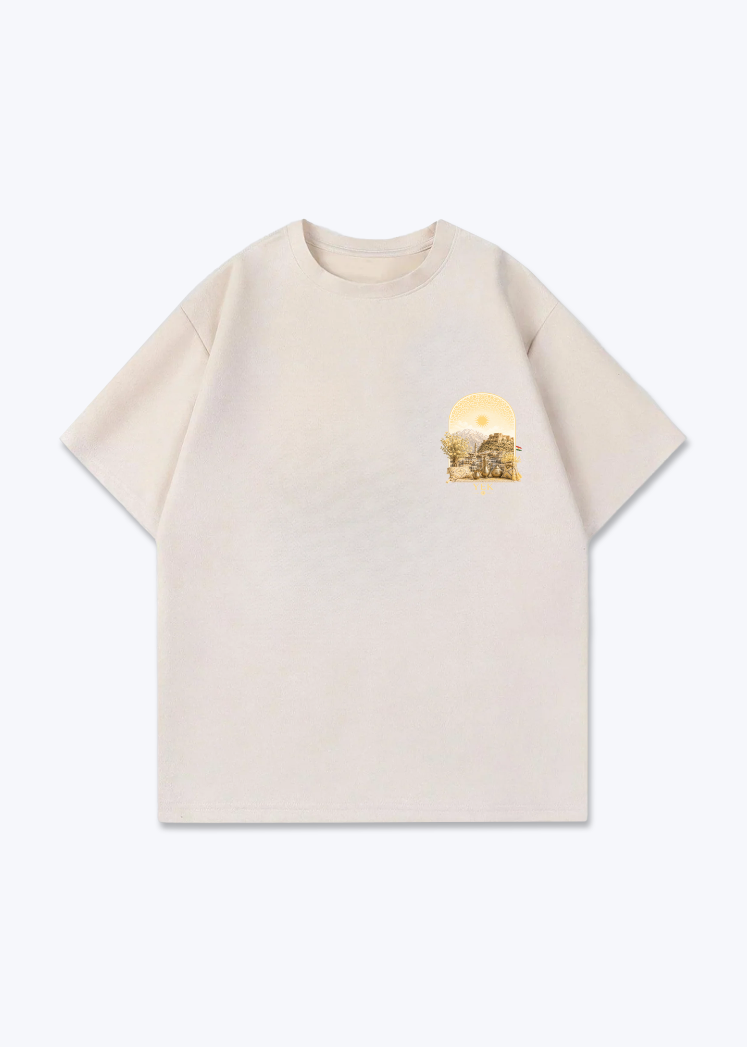 YEK Roj Gold Oversized T-Shirt - Beige Front (Designed)