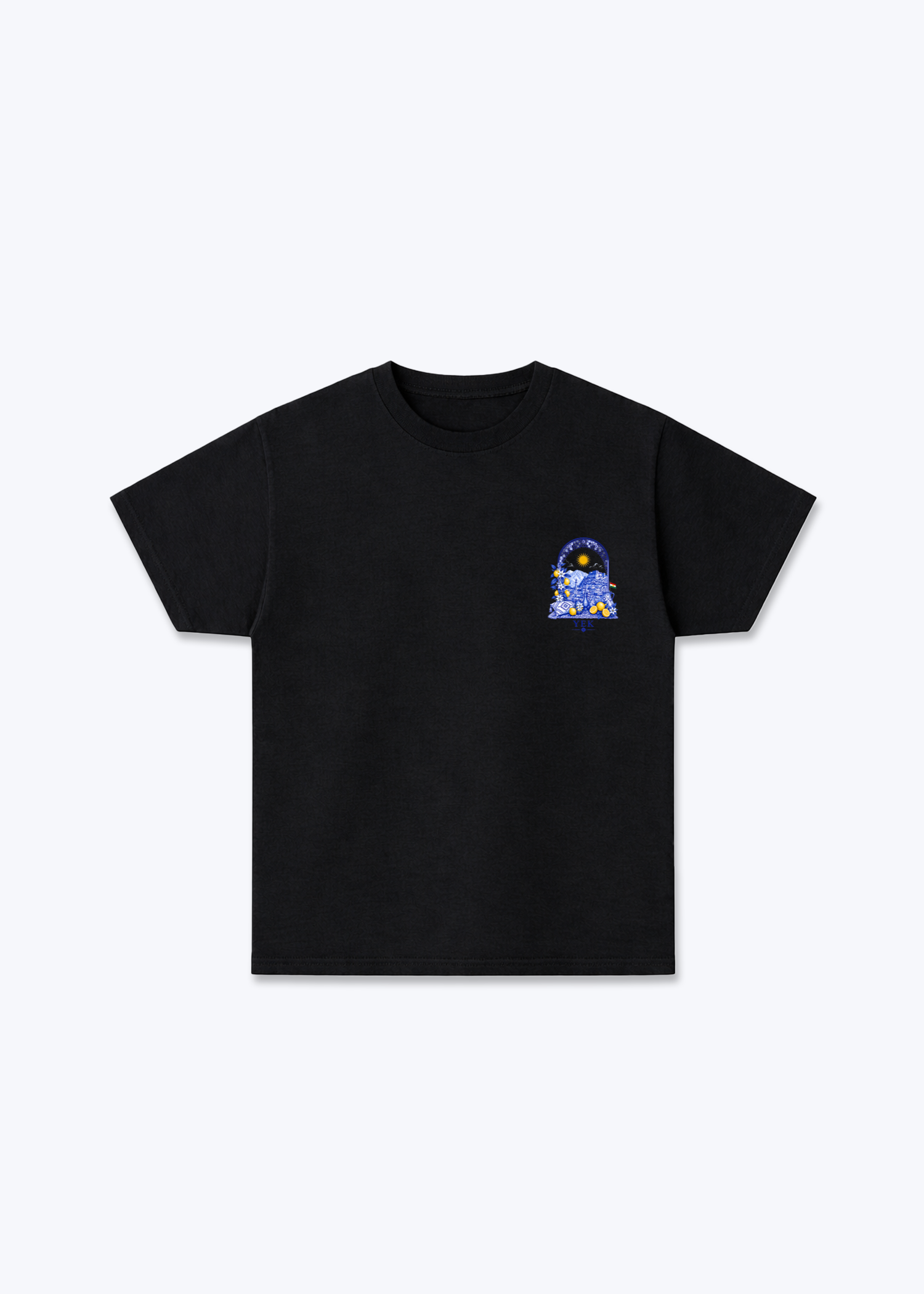 YEK Roj Blue T-Shirt - Black Front (Designed)